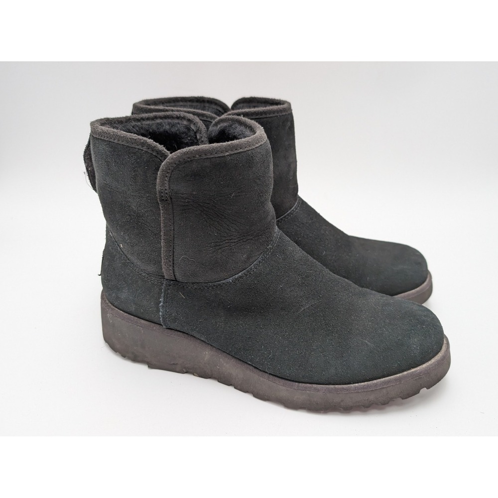 UGG Boot Women Size 8 Black Amie Classic Slim Suede Wedge Ankle Winter Shearling
